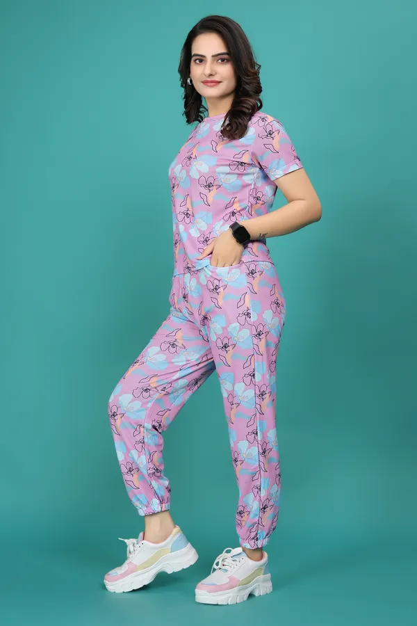 Multi_Colour_Valentino_Elastane_T-Shirt_&_Pyjamas_Set_For_Women_|_Regular_Round_Neck_Short_Sleeve