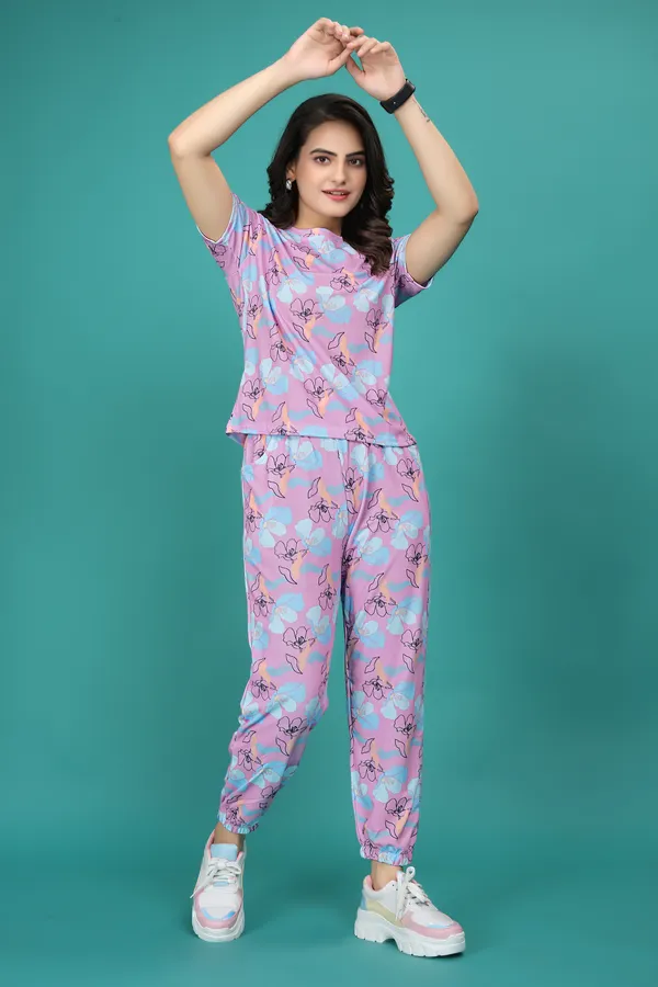Multi_Colour_Valentino_Elastane_T-Shirt_&_Pyjamas_Set_For_Women_|_Regular_Round_Neck_Short_Sleeve