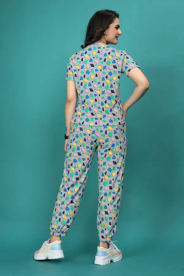Multi_Colour_Valentino_Elastane_T-Shirt_&_Pyjamas_Set_For_Women_|_Regular_Round_Neck_Short_Sleeve