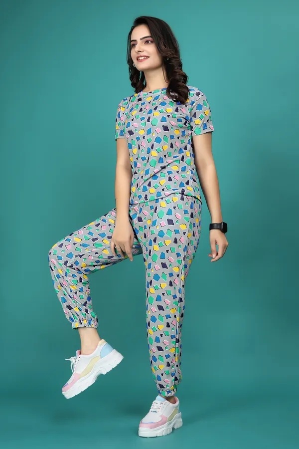 Multi_Colour_Valentino_Elastane_T-Shirt_&_Pyjamas_Set_For_Women_|_Regular_Round_Neck_Short_Sleeve