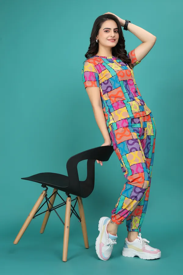 Multi_Colour_Valentino_Elastane_T-Shirt_&_Pyjamas_Set_For_Women_|_Regular_Round_Neck_Short_Sleeve