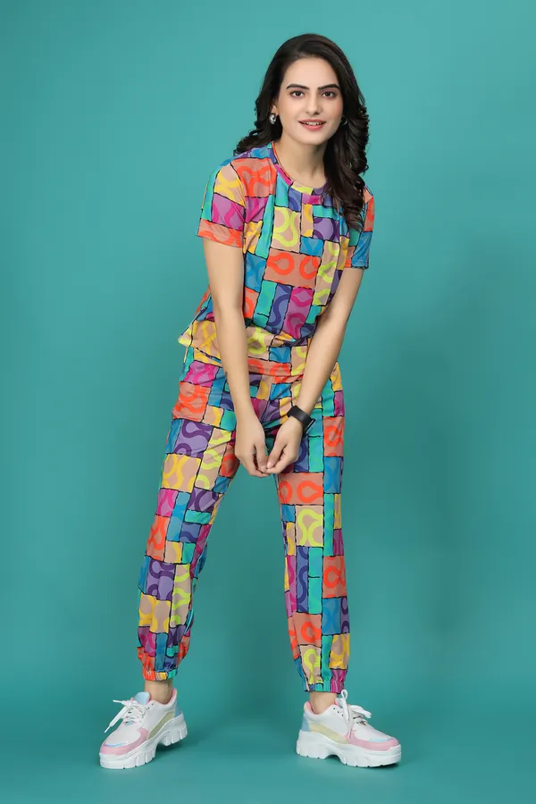 Multi_Colour_Valentino_Elastane_T-Shirt_&_Pyjamas_Set_For_Women_|_Regular_Round_Neck_Short_Sleeve