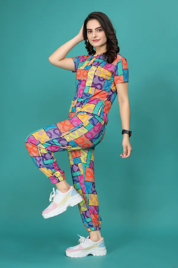 Multi_Colour_Valentino_Elastane_T-Shirt_&_Pyjamas_Set_For_Women_|_Regular_Round_Neck_Short_Sleeve