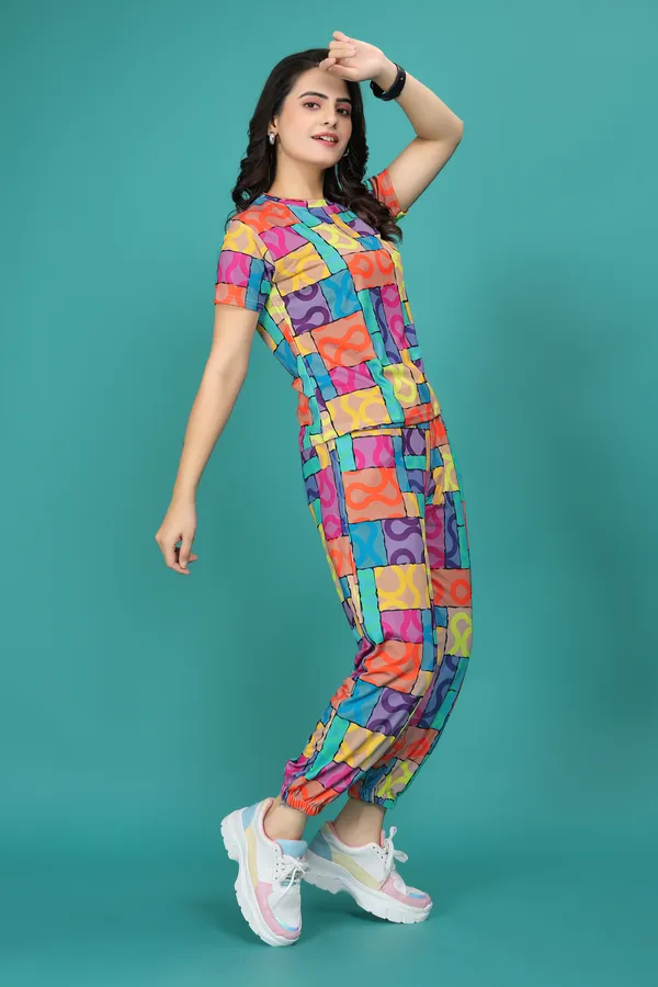 Multi_Colour_Valentino_Elastane_T-Shirt_&_Pyjamas_Set_For_Women_|_Regular_Round_Neck_Short_Sleeve