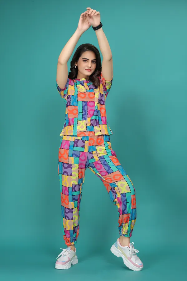 Multi_Colour_Valentino_Elastane_T-Shirt_&_Pyjamas_Set_For_Women_|_Regular_Round_Neck_Short_Sleeve