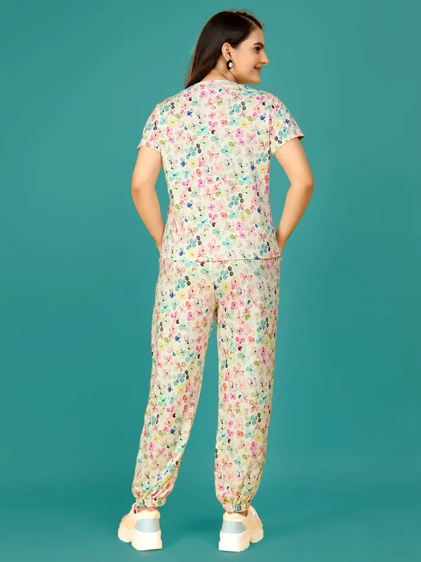 Multi_Colour_Valentino_Elastane_T-Shirt_&_Pyjamas_Set_For_Women_|_Regular_Round_Neck_Short_Sleeve