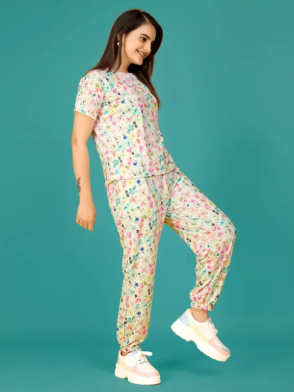 Multi_Colour_Valentino_Elastane_T-Shirt_&_Pyjamas_Set_For_Women_|_Regular_Round_Neck_Short_Sleeve
