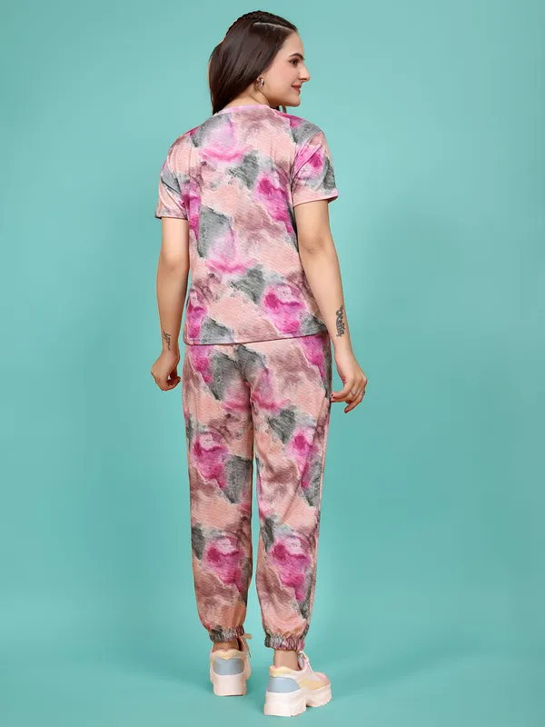 Pink_Printed_T-Shirt_&_Pyjamas_Set_For_Women_|_Regular_Round_Neck_Short_Sleeve