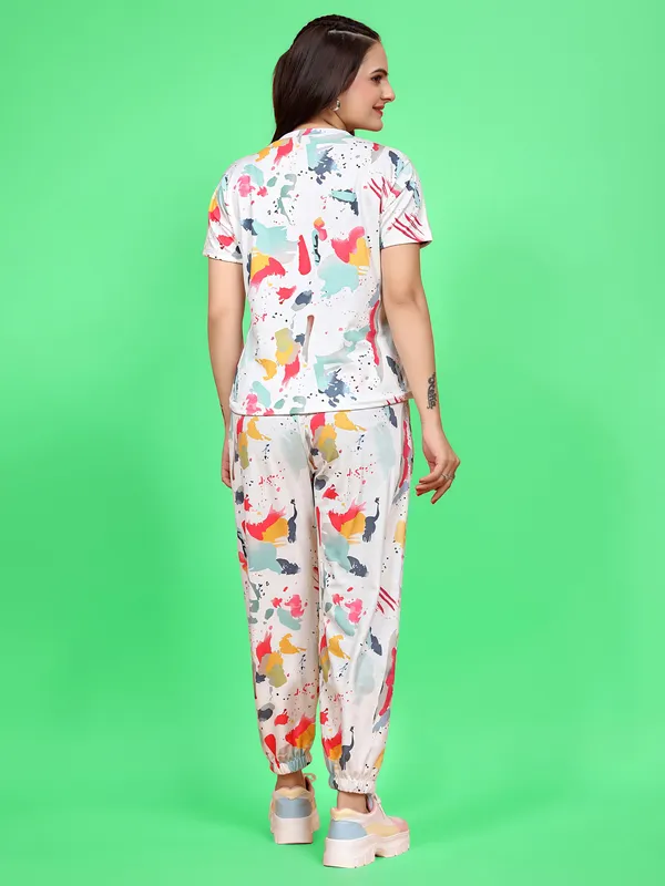Multi_Colour_Valentino_Elastane_T-Shirt_&_Pyjamas_Set_For_Women_|_Regular_Round_Neck_Short_Sleeve