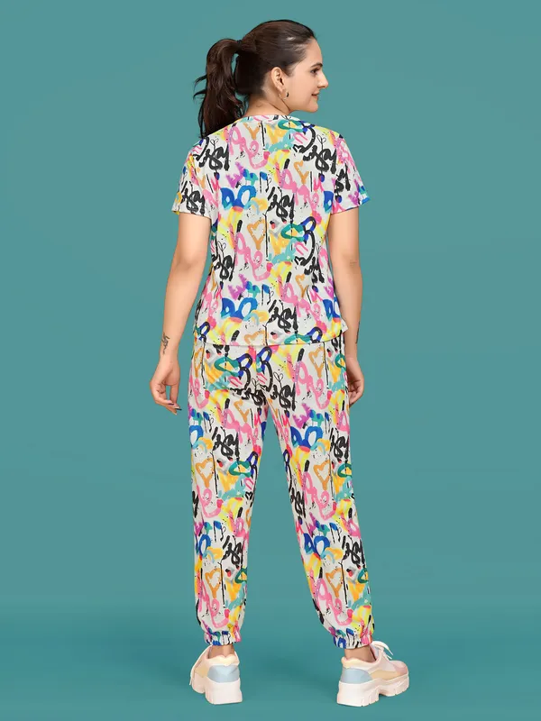 Multi_Colour_Valentino_Elastane_T-Shirt_&_Pyjamas_Set_For_Women_|_Regular_Round_Neck_Short_Sleeve