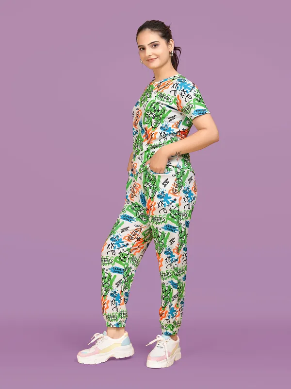 Multi_Colour_Valentino_Elastane_T-Shirt_&_Pyjamas_Set_For_Women_|_Regular_Round_Neck_Short_Sleeve