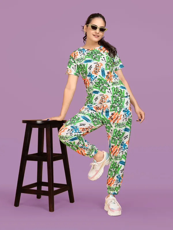 Multi_Colour_Valentino_Elastane_T-Shirt_&_Pyjamas_Set_For_Women_|_Regular_Round_Neck_Short_Sleeve
