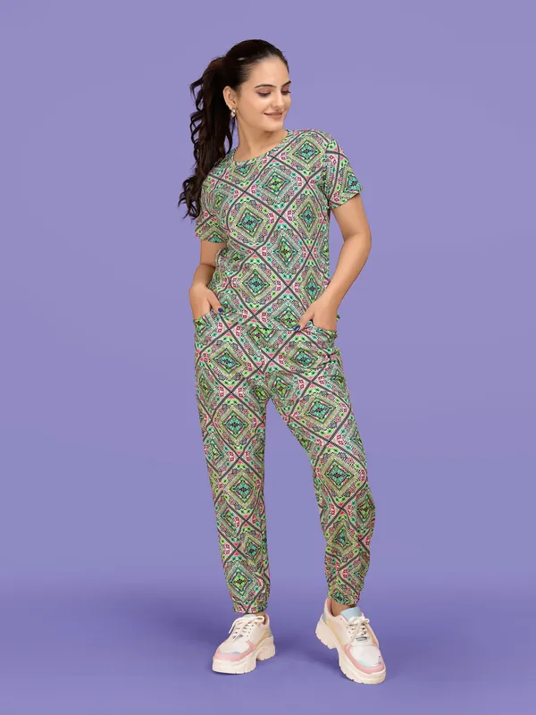 Multi_Colour_Valentino_Elastane_T-Shirt_&_Pyjamas_Set_For_Women_|_Regular_Round_Neck_Short_Sleeve