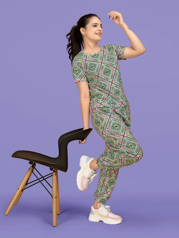 Multi_Colour_Valentino_Elastane_T-Shirt_&_Pyjamas_Set_For_Women_|_Regular_Round_Neck_Short_Sleeve