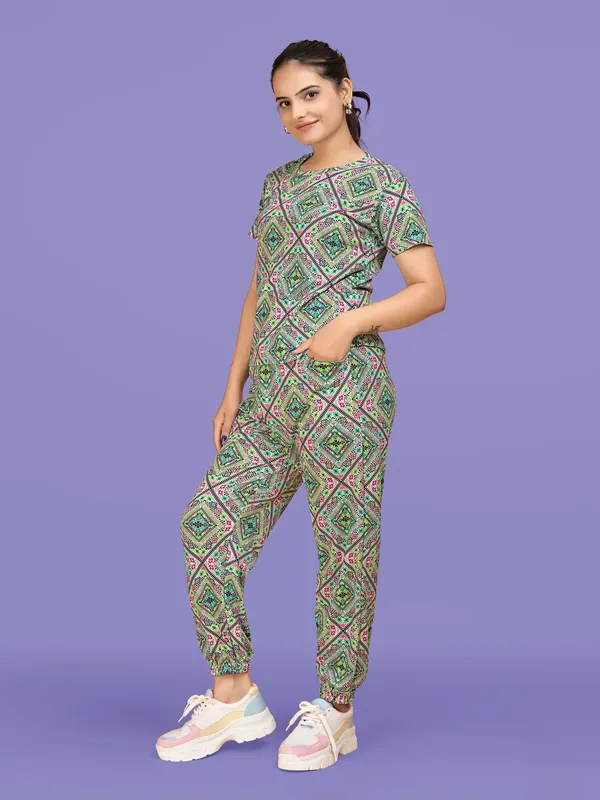 Multi_Colour_Valentino_Elastane_T-Shirt_&_Pyjamas_Set_For_Women_|_Regular_Round_Neck_Short_Sleeve