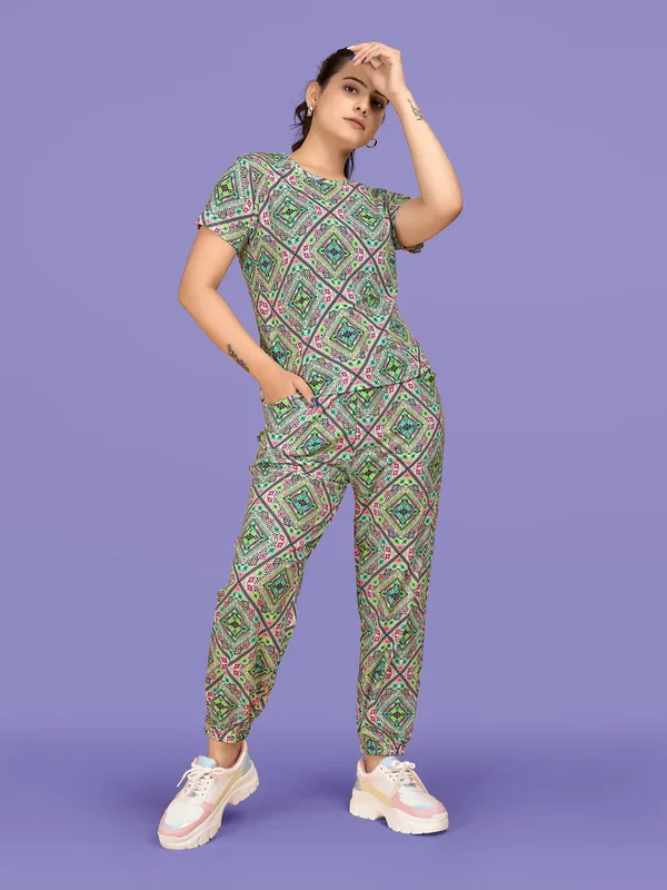 Multi_Colour_Valentino_Elastane_T-Shirt_&_Pyjamas_Set_For_Women_|_Regular_Round_Neck_Short_Sleeve