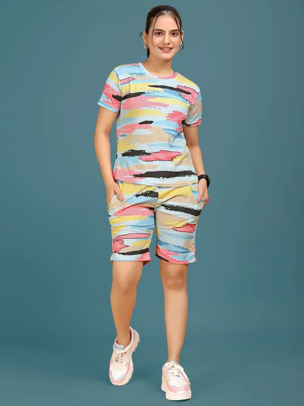 Multi_Colour_Valentino_Elastane_Co-ord_Set_For_Women_|_Regular_Round_Neck_Short_Sleeve