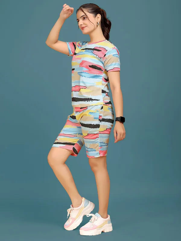 Multi_Colour_Valentino_Elastane_Co-ord_Set_For_Women_|_Regular_Round_Neck_Short_Sleeve