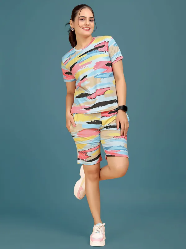 Multi_Colour_Valentino_Elastane_Co-ord_Set_For_Women_|_Regular_Round_Neck_Short_Sleeve