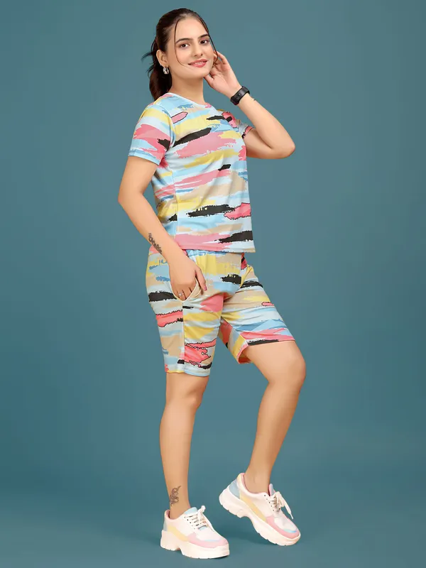 Multi_Colour_Valentino_Elastane_Co-ord_Set_For_Women_|_Regular_Round_Neck_Short_Sleeve