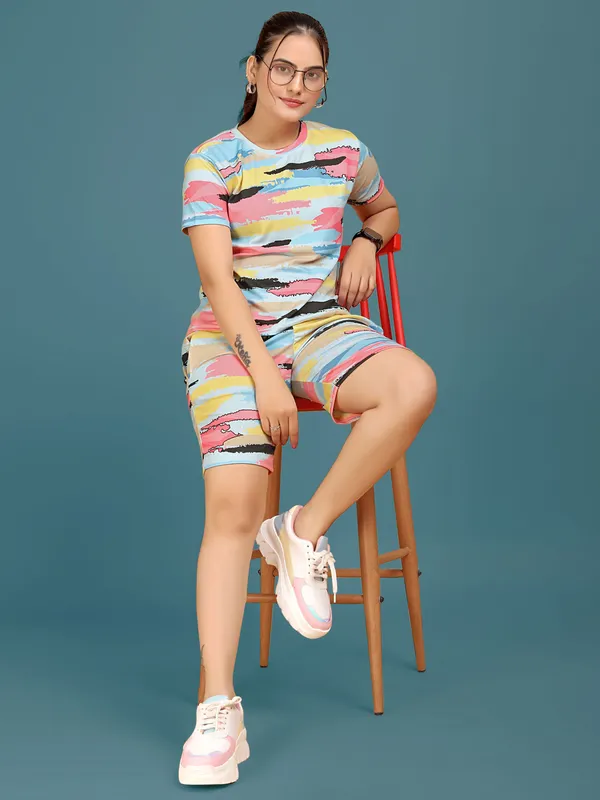 Multi_Colour_Valentino_Elastane_Co-ord_Set_For_Women_|_Regular_Round_Neck_Short_Sleeve