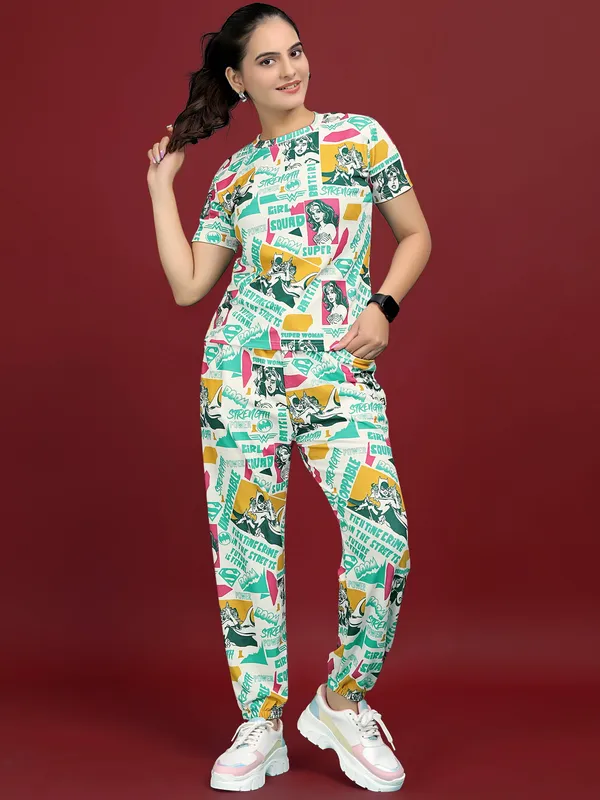 Multi_Colour_Valentino_Elastane_T-Shirt_&_Pyjamas_Set_For_Women_|_Regular_Round_Neck_Short_Sleeve