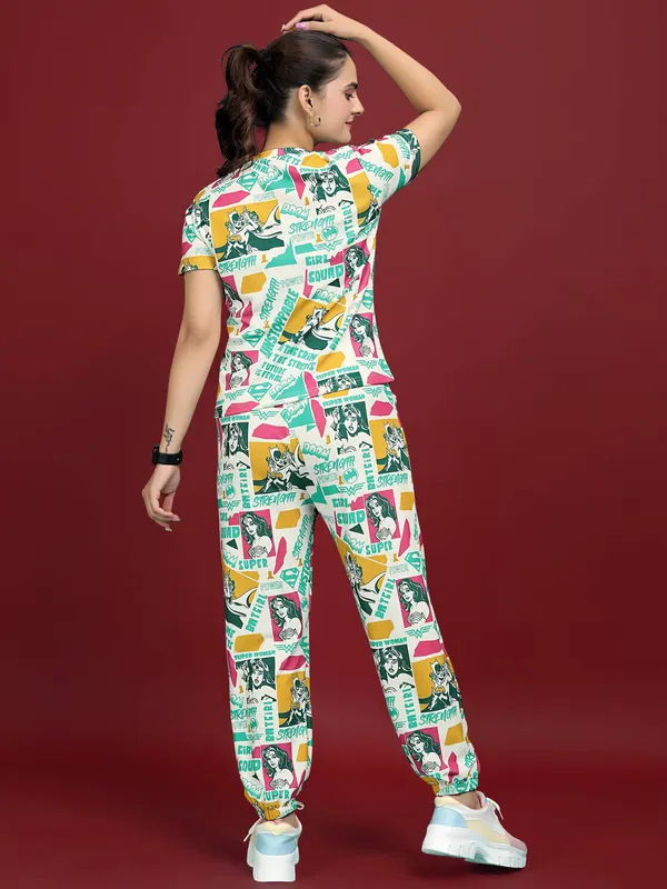 Multi_Colour_Valentino_Elastane_T-Shirt_&_Pyjamas_Set_For_Women_|_Regular_Round_Neck_Short_Sleeve