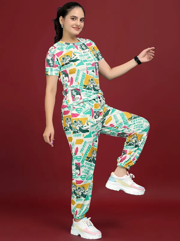 Multi_Colour_Valentino_Elastane_T-Shirt_&_Pyjamas_Set_For_Women_|_Regular_Round_Neck_Short_Sleeve