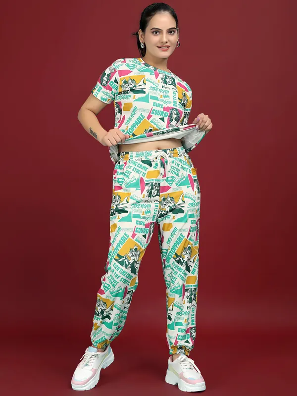 Multi_Colour_Valentino_Elastane_T-Shirt_&_Pyjamas_Set_For_Women_|_Regular_Round_Neck_Short_Sleeve