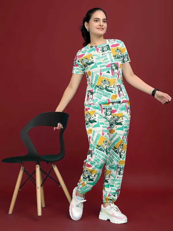 Multi_Colour_Valentino_Elastane_T-Shirt_&_Pyjamas_Set_For_Women_|_Regular_Round_Neck_Short_Sleeve