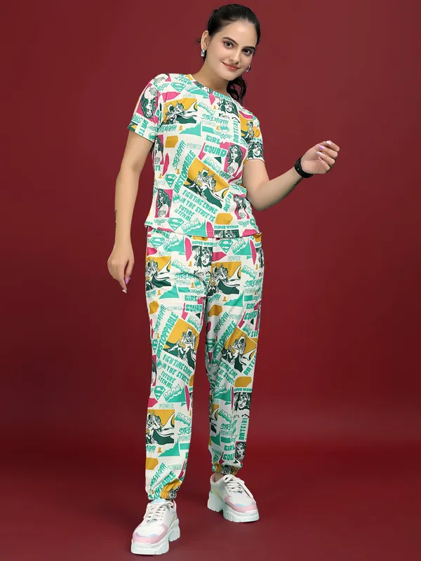 Multi_Colour_Valentino_Elastane_T-Shirt_&_Pyjamas_Set_For_Women_|_Regular_Round_Neck_Short_Sleeve