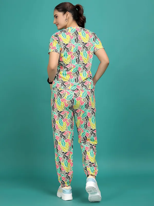 Multi_Colour_Valentino_Elastane_T-Shirt_&_Pyjamas_Set_For_Women_|_Regular_Round_Neck_Short_Sleeve