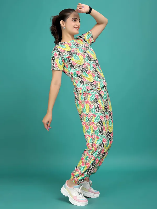 Multi_Colour_Valentino_Elastane_T-Shirt_&_Pyjamas_Set_For_Women_|_Regular_Round_Neck_Short_Sleeve