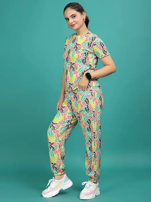 Multi_Colour_Valentino_Elastane_T-Shirt_&_Pyjamas_Set_For_Women_|_Regular_Round_Neck_Short_Sleeve