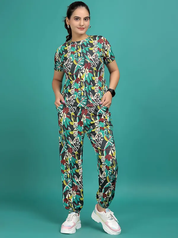 Multi_Colour_Valentino_Elastane_T-Shirt_&_Pyjamas_Set_For_Women_|_Regular_Round_Neck_Short_Sleeve