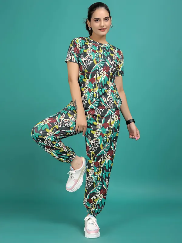Multi_Colour_Valentino_Elastane_T-Shirt_&_Pyjamas_Set_For_Women_|_Regular_Round_Neck_Short_Sleeve