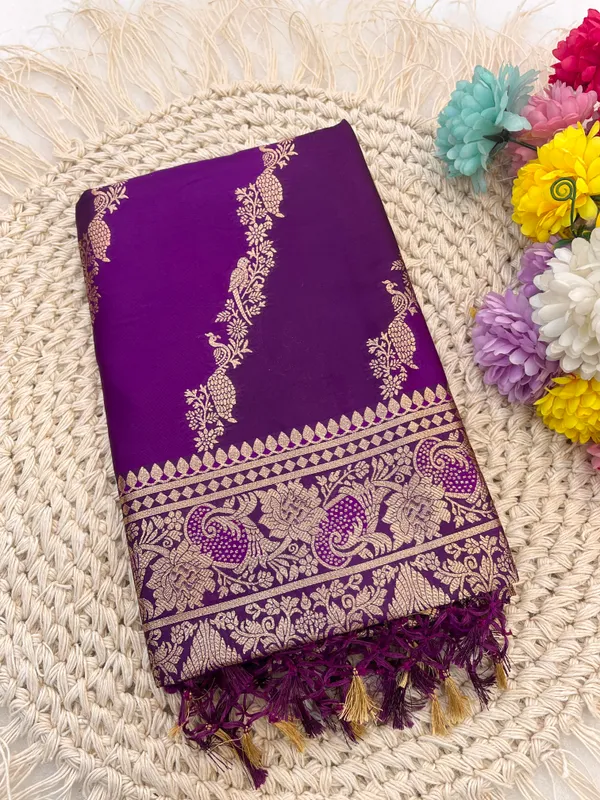 Purple_Banarasi_Silk_Saree_With_Golden_Zari_Work