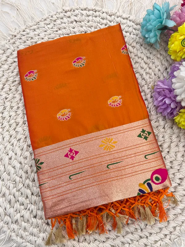 Orange_Silk_Saree_With_Peacock_Border