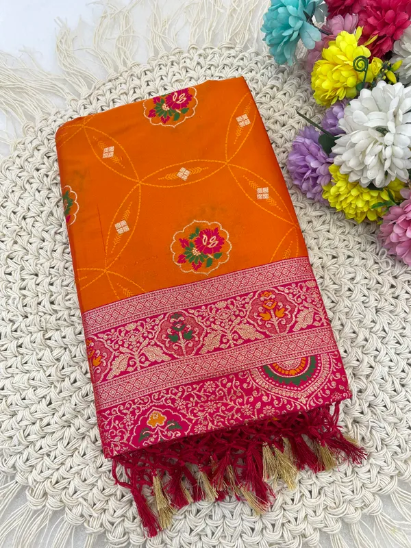 Orange_And_Pink_Banarasi_Silk_Saree_With_Traditional_Weaving