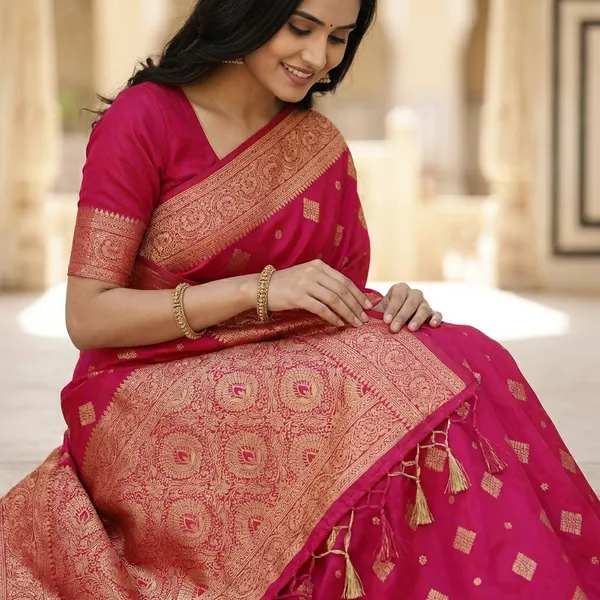 Traditional_Red_Banarasi_Silk_Saree_With_Golden_Zari_Work