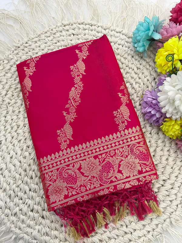 Red_Banarasi_Silk_Saree_With_Gold_Zari_Work