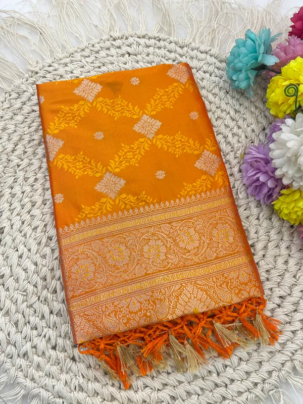 Vibrant_Orange_Banarasi_Silk_Saree_With_Traditional_Zari_Work