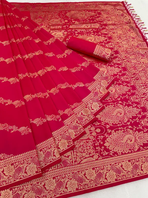 Red_Banarasi_Silk_Saree_With_Gold_Zari_Work