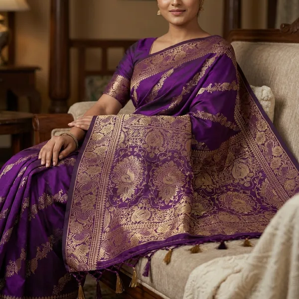 Purple_Banarasi_Silk_Saree_With_Golden_Zari_Work