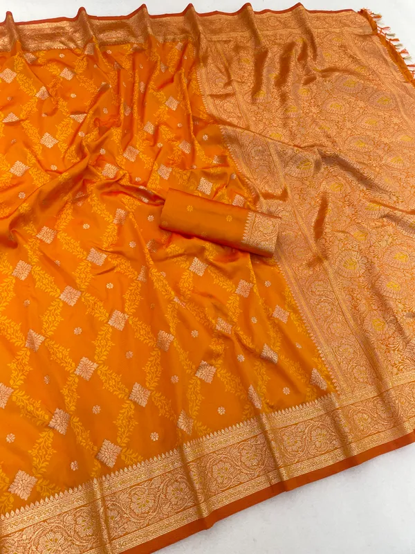 Vibrant_Orange_Banarasi_Silk_Saree_With_Traditional_Zari_Work
