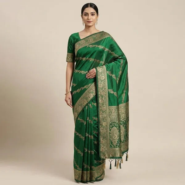 Emerald_Green_Banarasi_Silk_Saree_With_Golden_Zari_Work