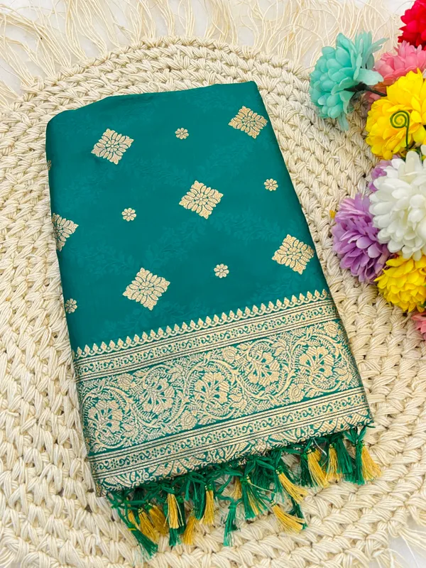 Elegant_Teal_Banarasi_Silk_Saree_With_Golden_Zari_Work