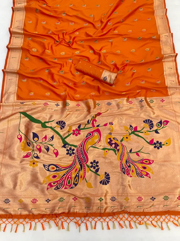 Orange_Silk_Saree_With_Peacock_Border