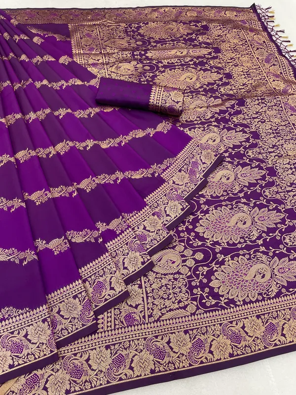 Purple_Banarasi_Silk_Saree_With_Golden_Zari_Work
