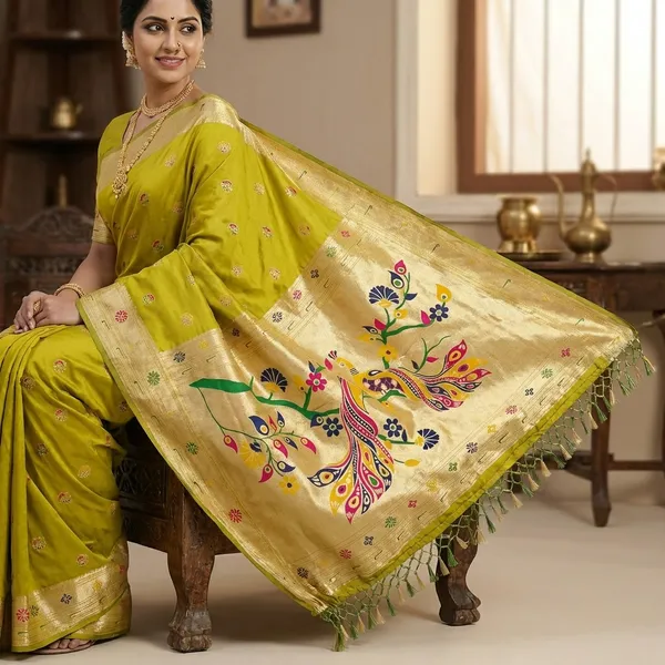 Mustard_Yellow_Paithani_Silk_Saree_With_Peacock_Motif_Border